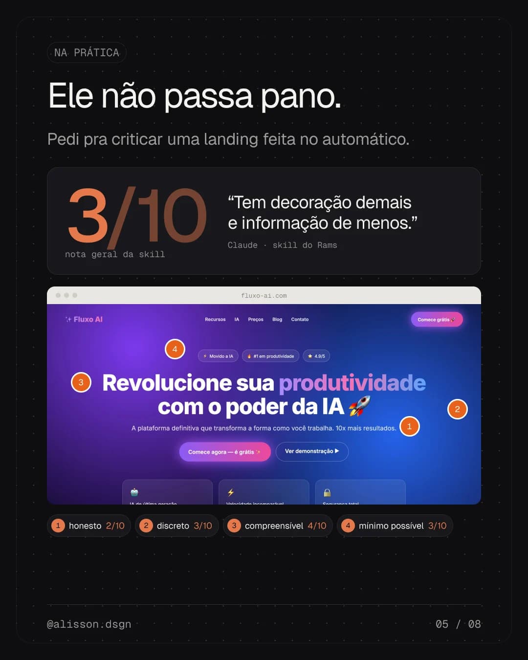 Exemplo do post: a landing feita no automático tirou nota 3.